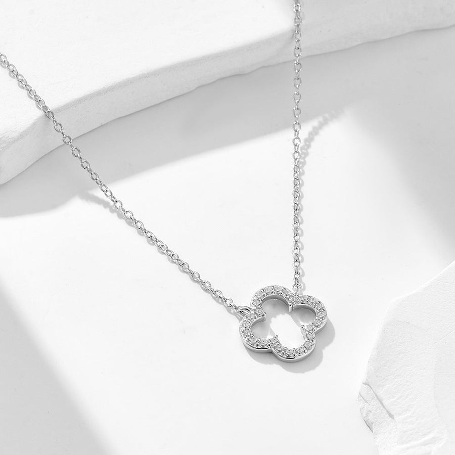 Hollow Four-leaf Clover Sterling Silver Necklace Carly Jewelry