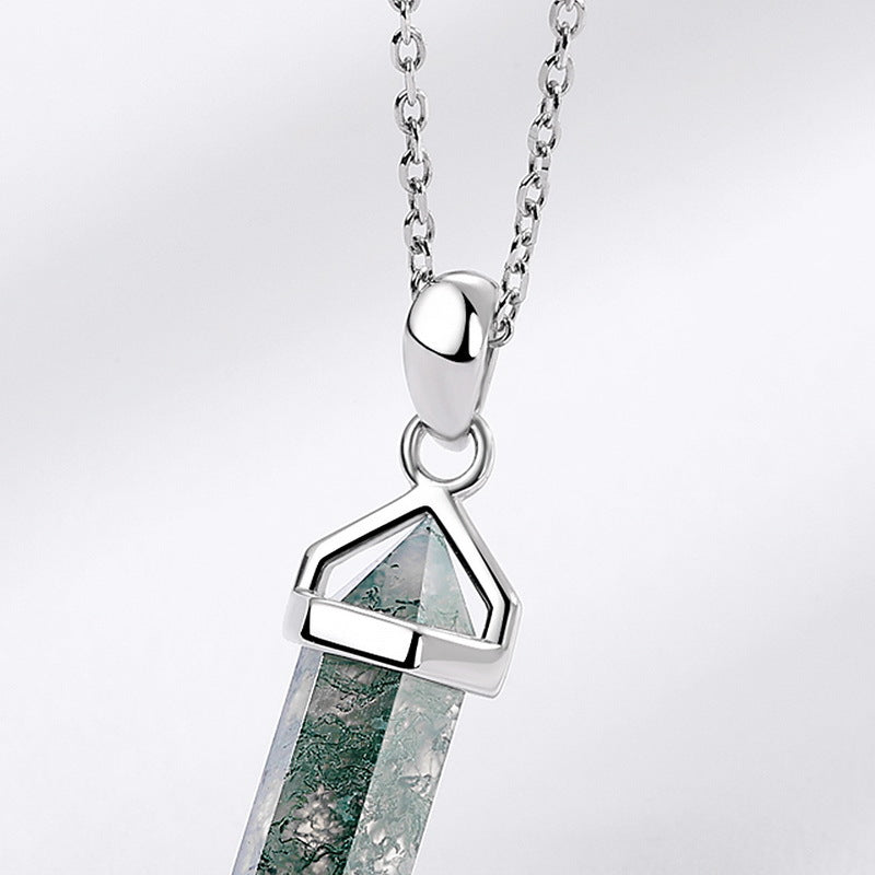 Green Moss Agate Warhead Design Sterling Silver Necklace Carly Jewelry