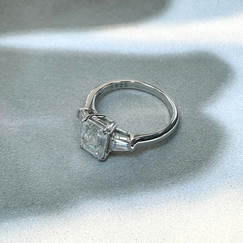 Classic Emerald Cut 2.0ct Moissanite Sterling Silver Ring Shine of Diamond
