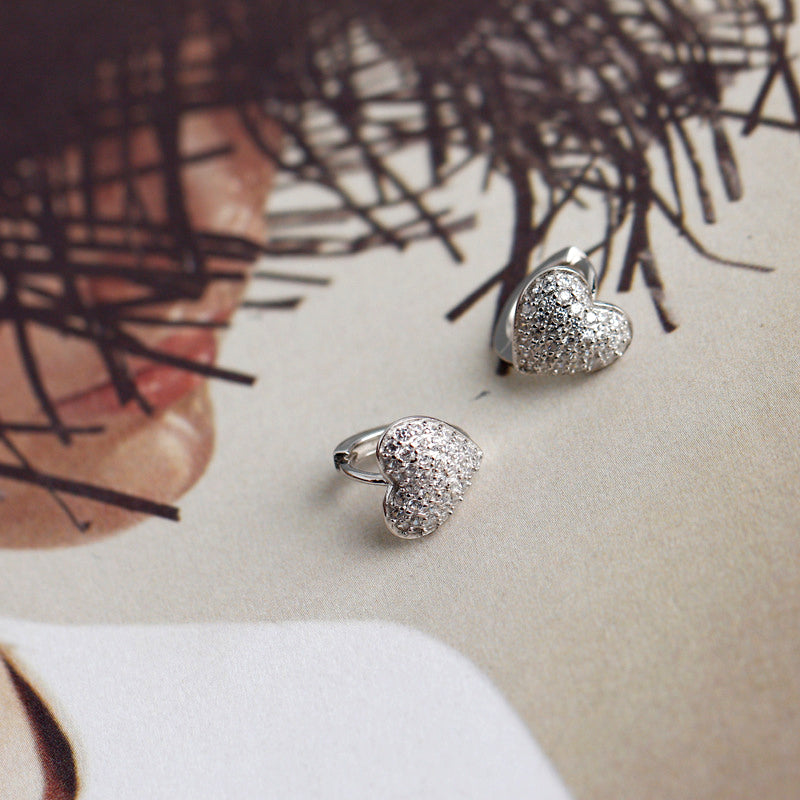 Paved Heart Sterling Silver Hoop Earrings Shineofdiamond