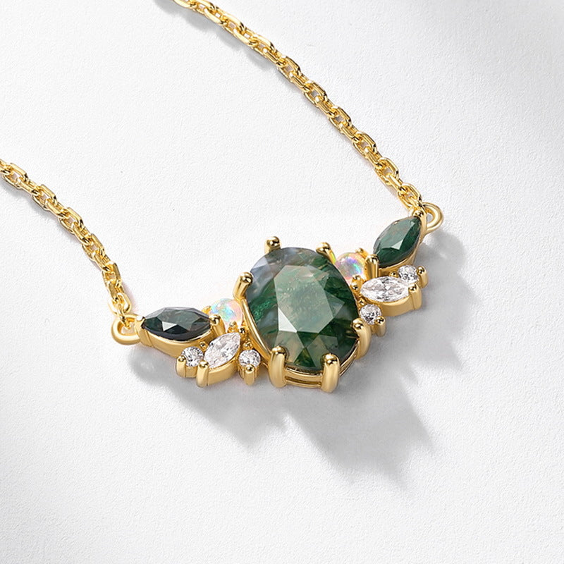 Luxury Natural Green Moss Agate Silver Necklace Carly Jewelry