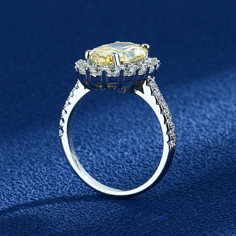 Oval Cut Halo Sterling Silver Engagement Ring With Half Eternity Band Shineofdiamond
