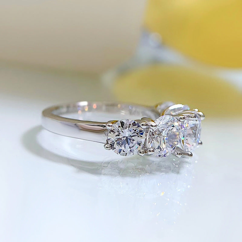 Luxury Five Stones Sterling Silver Band Shine of Diamond