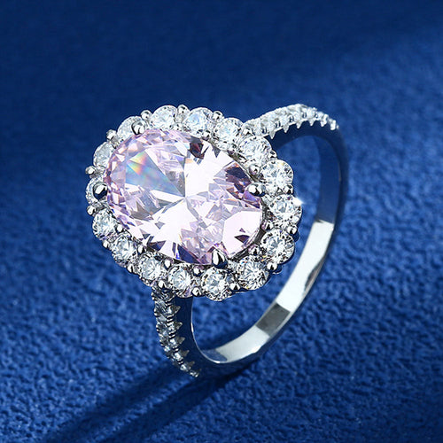 Oval Cut Halo Sterling Silver Engagement Ring With Half Eternity Band Shineofdiamond