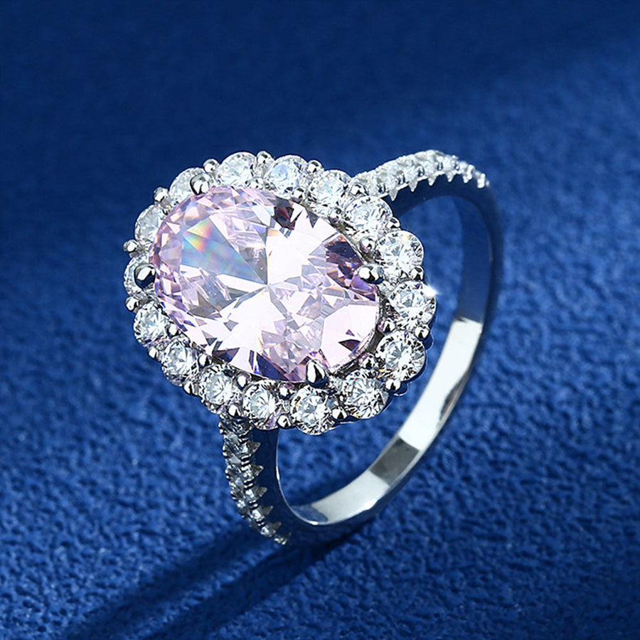 Oval Cut Halo Sterling Silver Engagement Ring With Half Eternity Band Shineofdiamond