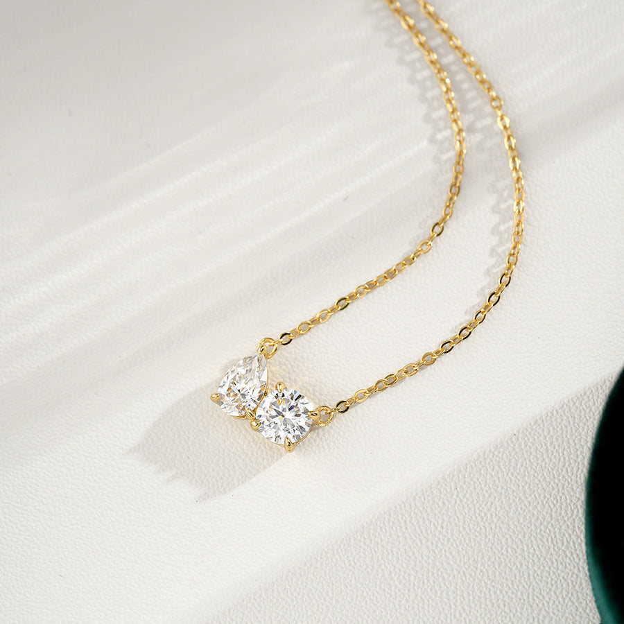 Gold Tone Dual Spark Moissanite Pendant Necklace in 925 Sterling Silver Shine of Diamond