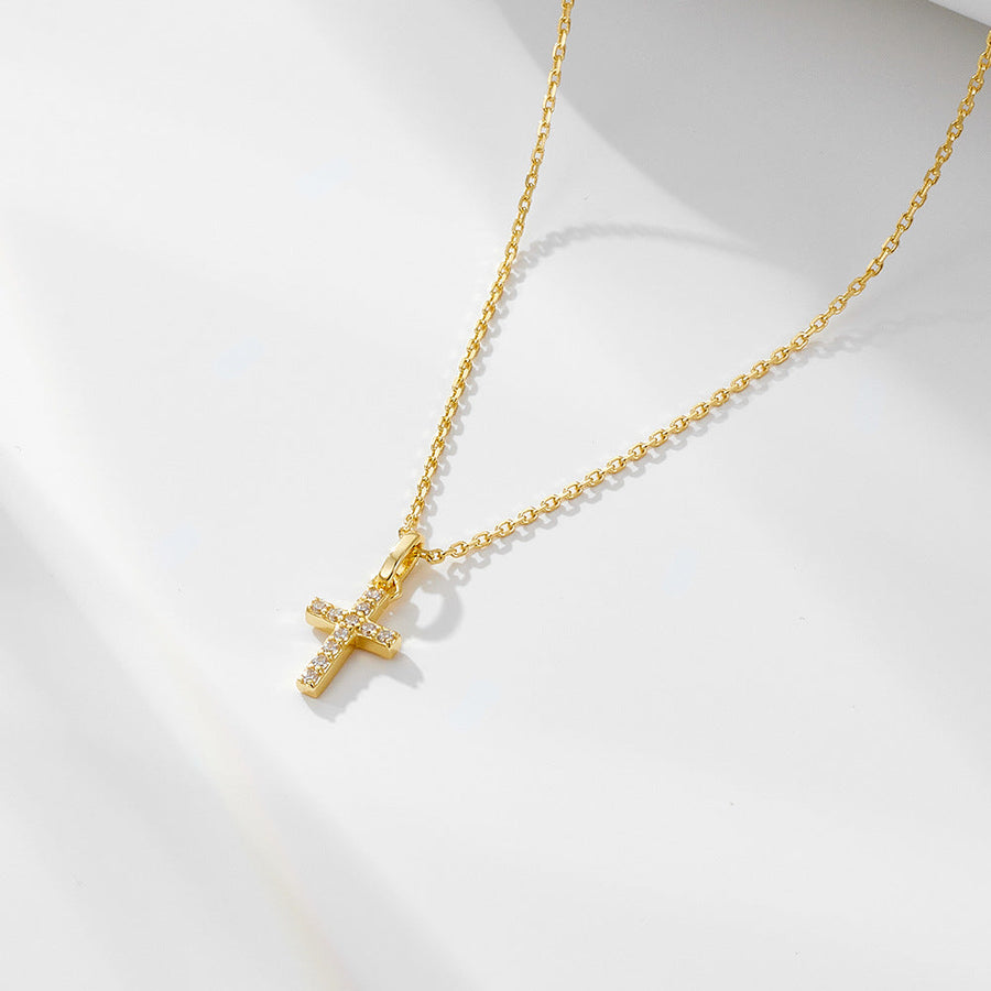 Paved Cross Design Sterling Silver Necklace Shine of Diamond