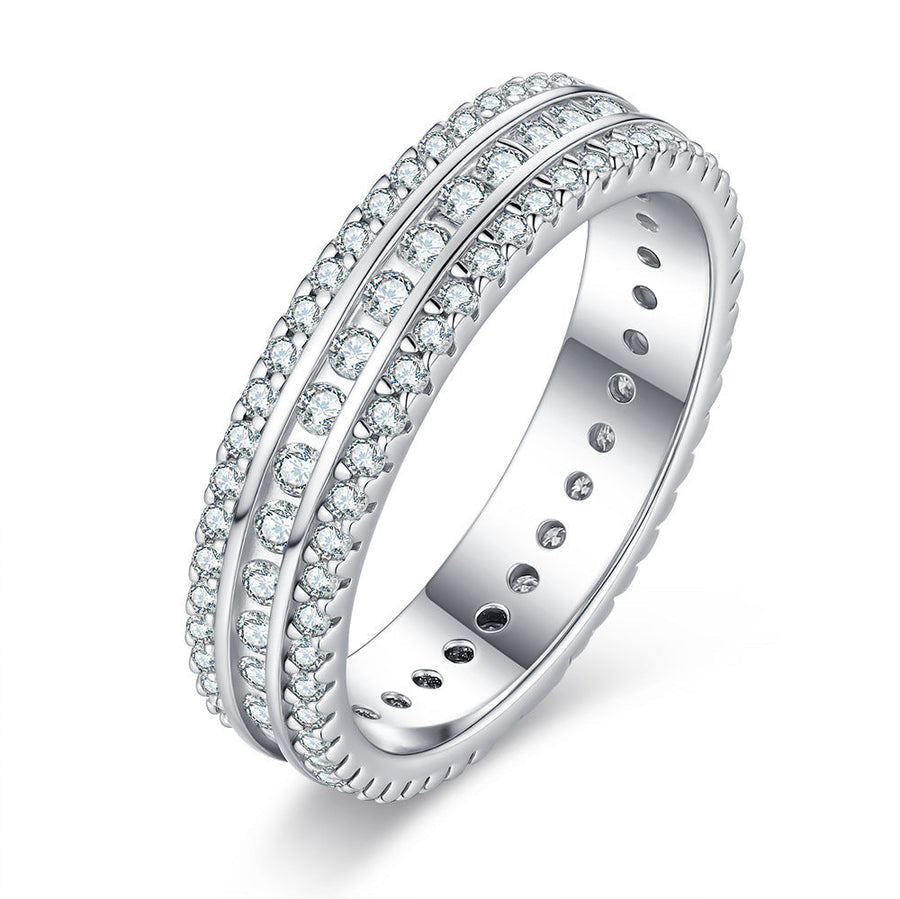 Gorgeous 3 Row Moissanite Sterling Silver Ring Shine of Diamond