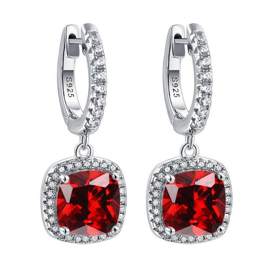 Birthstone Cushion Cut Halo Sterling Silver Drop Earrings Shineofdiamond