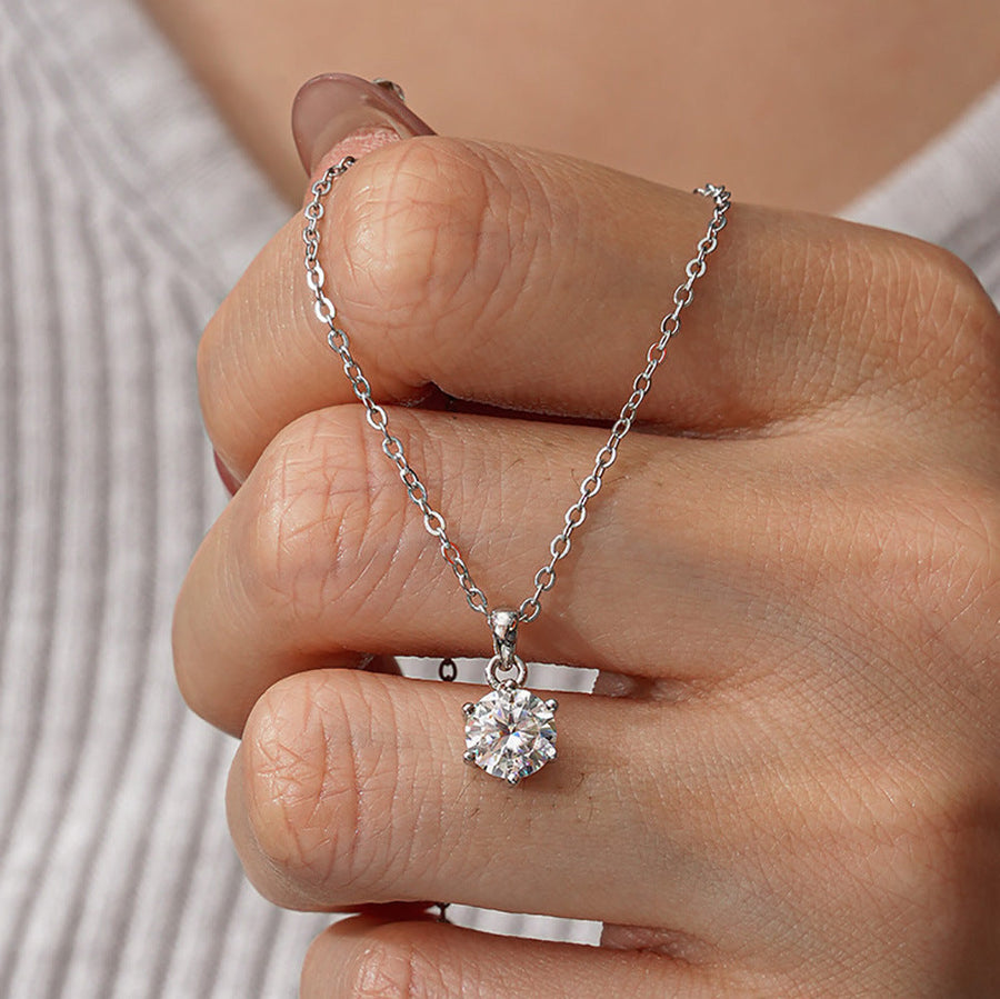 Timeless Deesign 6 Prong Moissanite Necklace Shine of Diamond