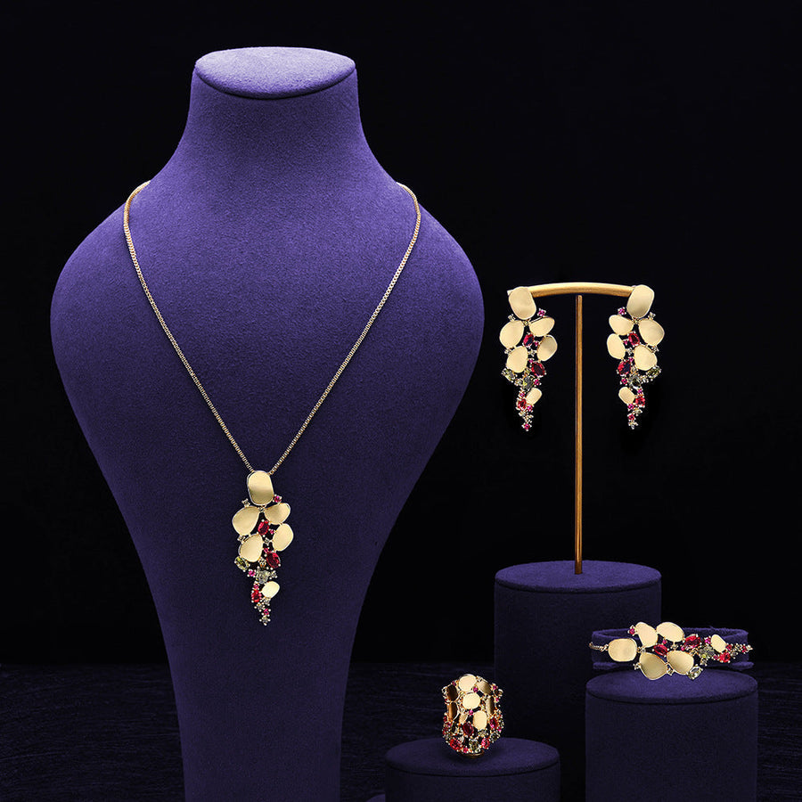 4 Pcs Luxury 18k Gold Plated Colorful Jewelry Set Shine of Diamond