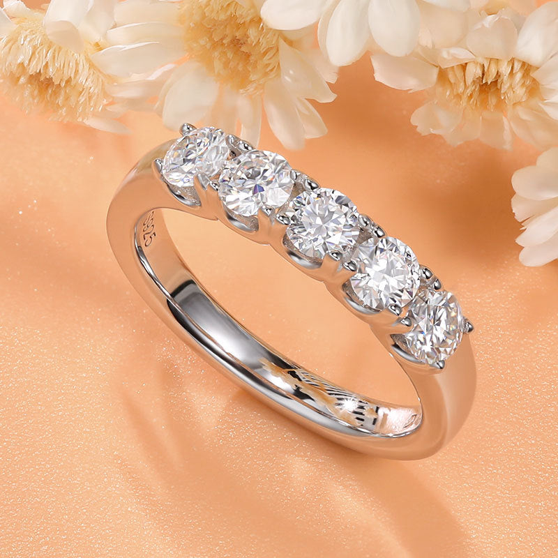 Five Stone 18K White Gold Plated Moissanite Band Shine of Diamond