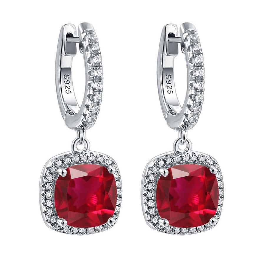 Birthstone Cushion Cut Halo Sterling Silver Drop Earrings Shineofdiamond