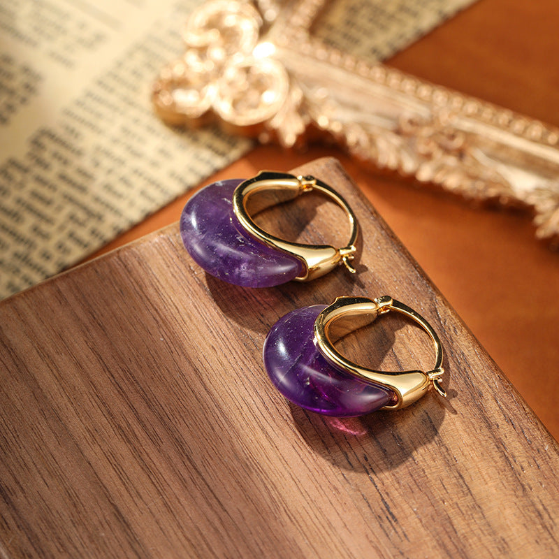 Vintage Natural Amethyst U-shaped Earrings Carly Jewelry