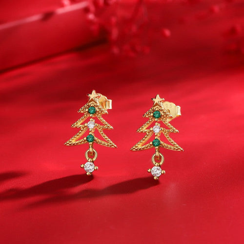 925 Sterling Silver Christmas Tree Earrings Shine of Diamond