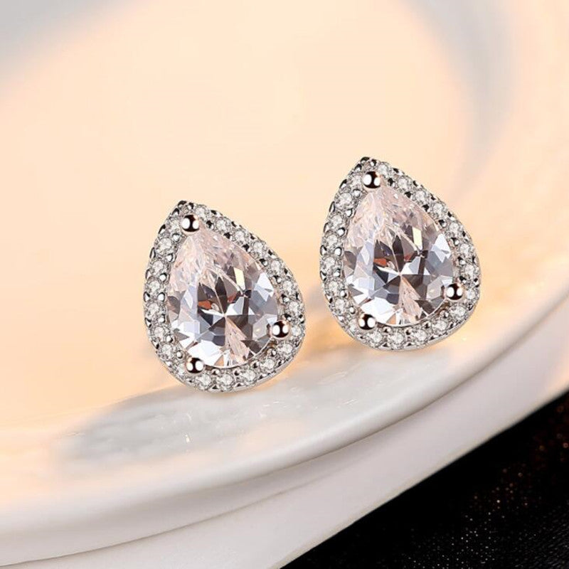 Pear Cut Halo Moissanite Stone Stud Earrings shine of diamond