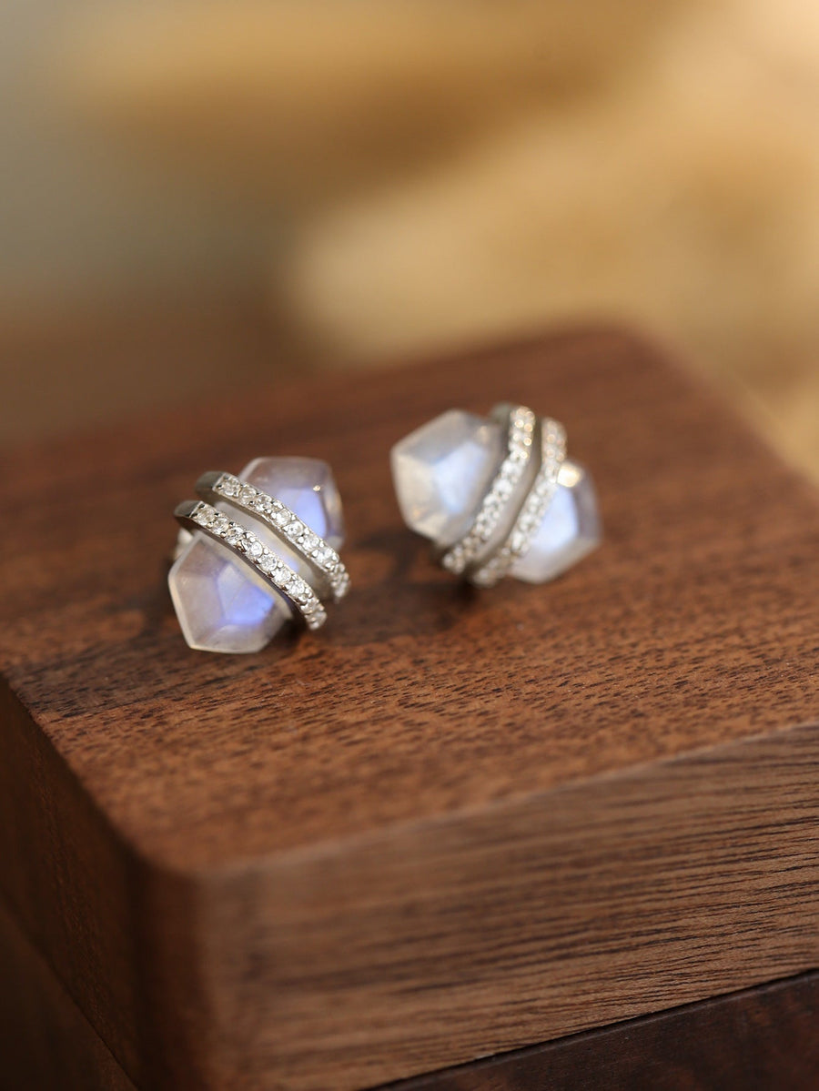Unique Design Moon Stone Sterling Silver Stud Earrings Carly Jewelry