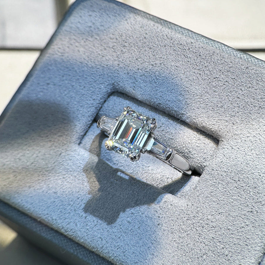 Classic Emerald Cut 2.0ct Moissanite Sterling Silver Ring Shine of Diamond