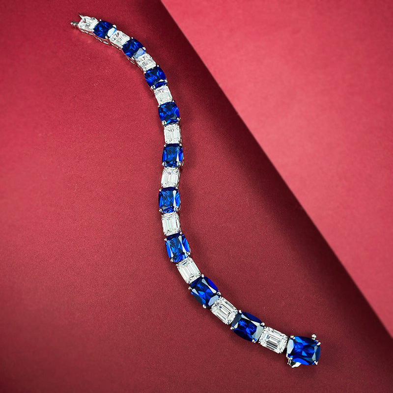 luxurious Royal Blue Tennis Bracelet in Sterling Silver shine of diamond