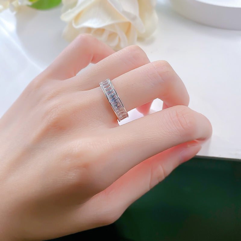 Gorgeous Princess Cut Paved Sterling Silver Band Shine of Diamond