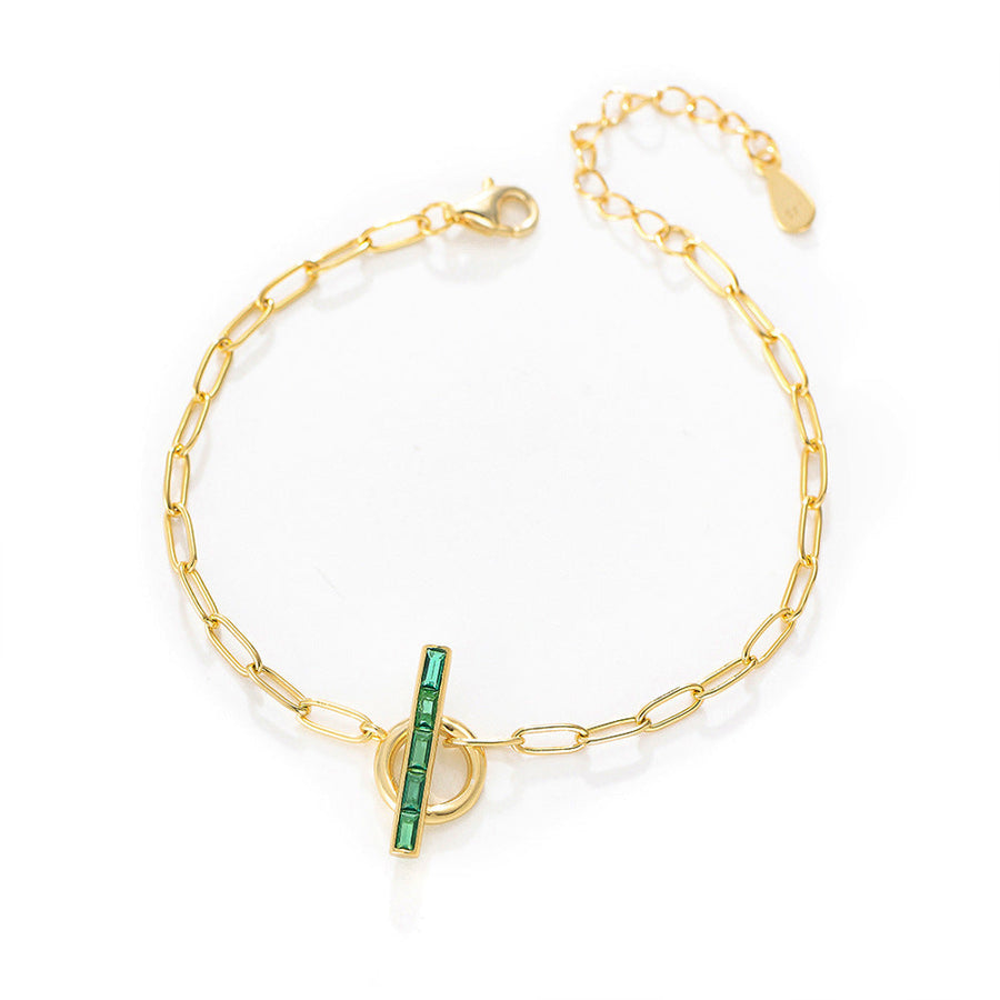 Geometric Emerald Green Sterling Silver Bracelet Shine of Diamond