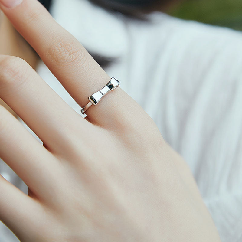 Bowknot Design Sterling Silver Adjustable Ring For Her Dazzleyesjewelry