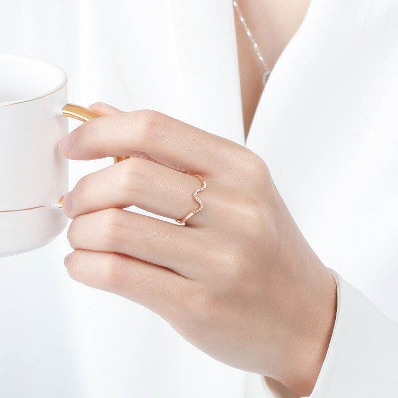 Simple Wave Design Rose Golden Tone Band Carly Jewelry