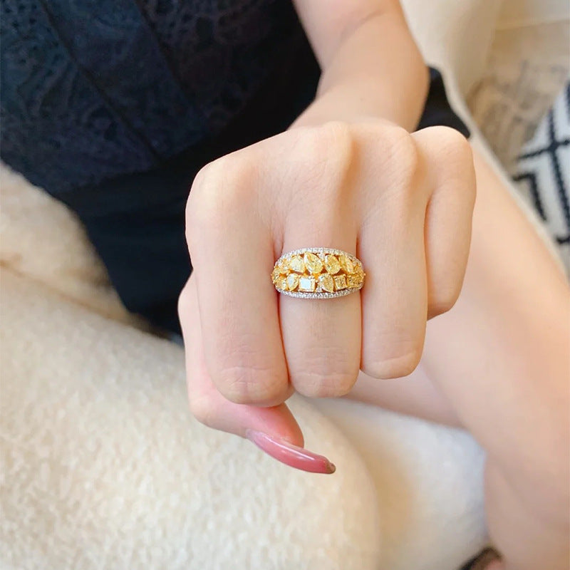 Gorgeous Unique Design Yellow Sterling Silver Wedding Band shine of diamond