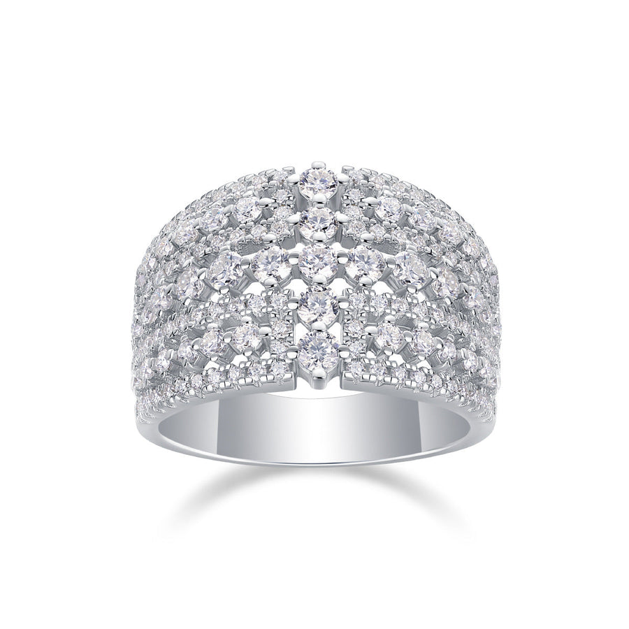 Luxury Moissanite 18K White Gold Plated Sterling Silver Band Shine of Diamond