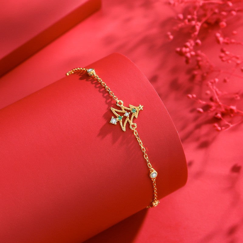Golden Tone Sterling Silver Christmas Bracelet Shine of Diamond
