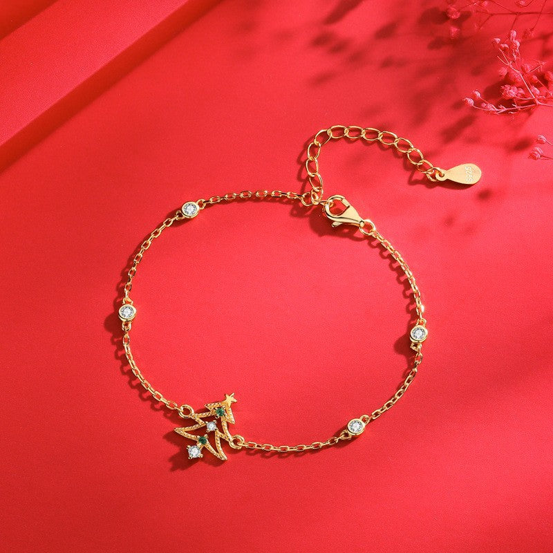 Golden Tone Sterling Silver Christmas Bracelet Shine of Diamond