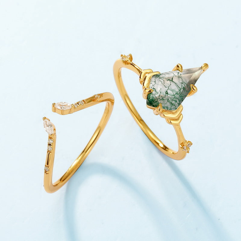 Natural Green Moss Sterling Silver Ring Set Carly Jewelry