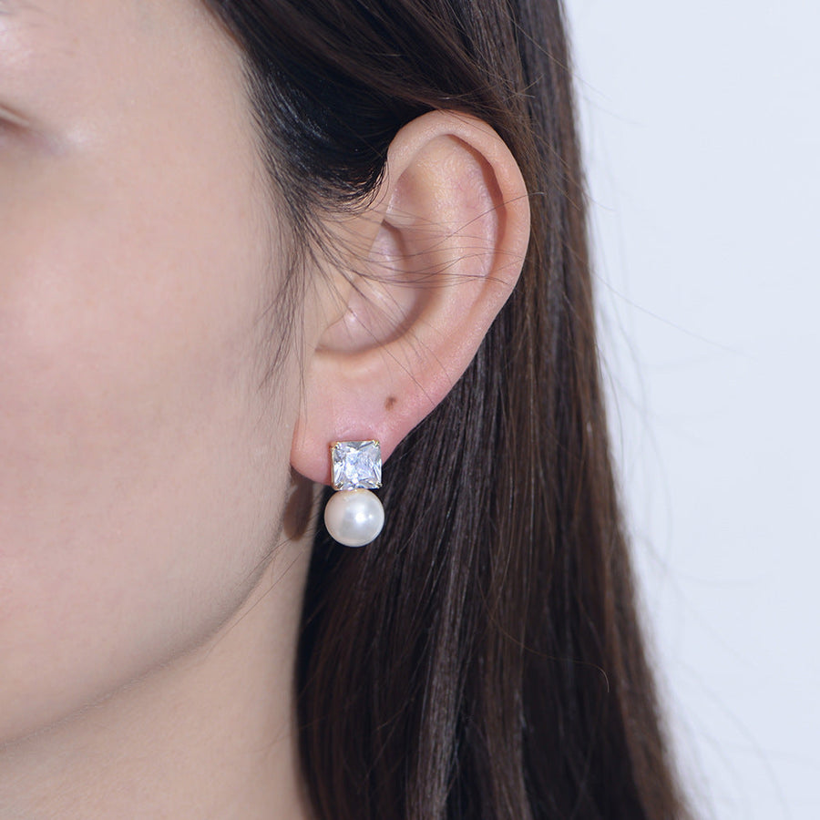 Simple Simulated Diamond Pearls Drop Earrings Carly Jewelry