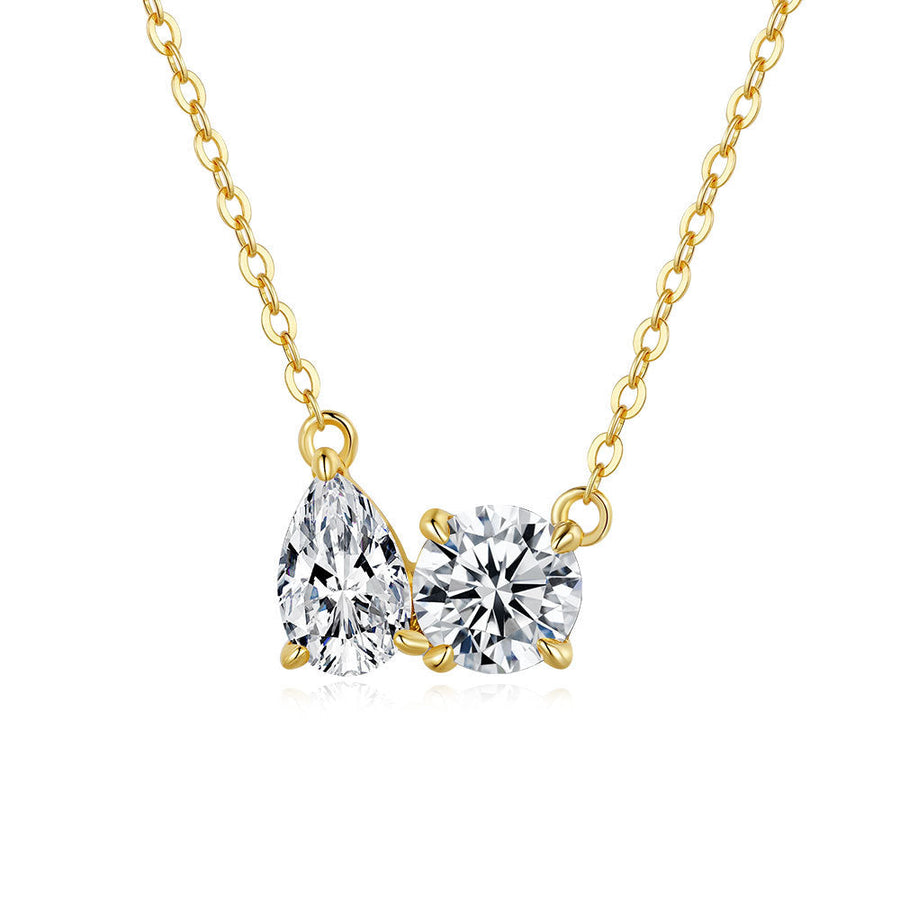 Gold Tone Dual Spark Moissanite Pendant Necklace in 925 Sterling Silver Shine of Diamond