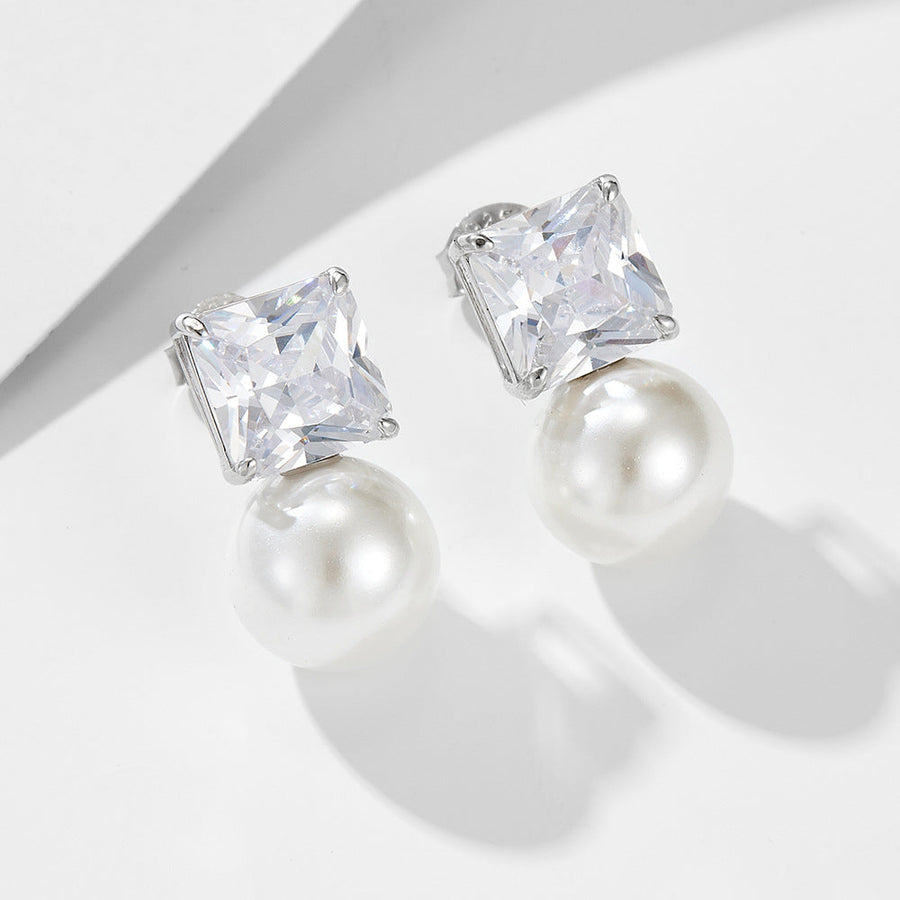 Simple Simulated Diamond Pearls Drop Earrings Carly Jewelry