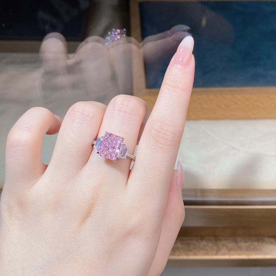 Pink Collection- Sterling Silver Engagement Ring Shine of Diamond