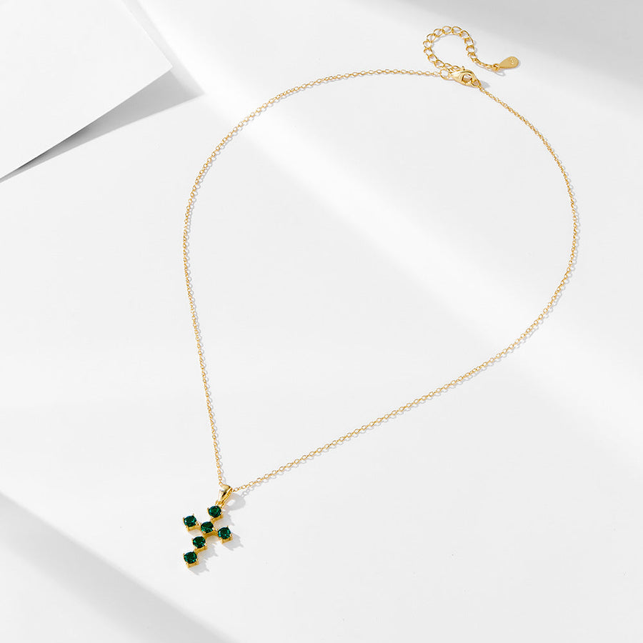 Vintage Emerald Green Cross Design Sterling Silver Necklace Carly Jewelry