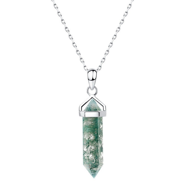 Green Moss Agate Warhead Design Sterling Silver Necklace Carly Jewelry