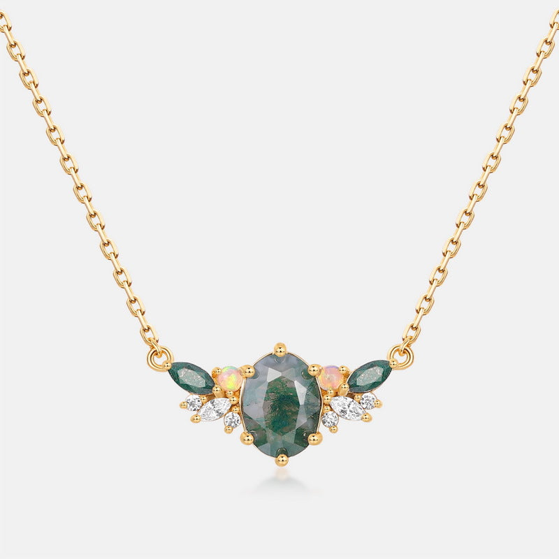 Luxury Natural Green Moss Agate Silver Necklace Carly Jewelry