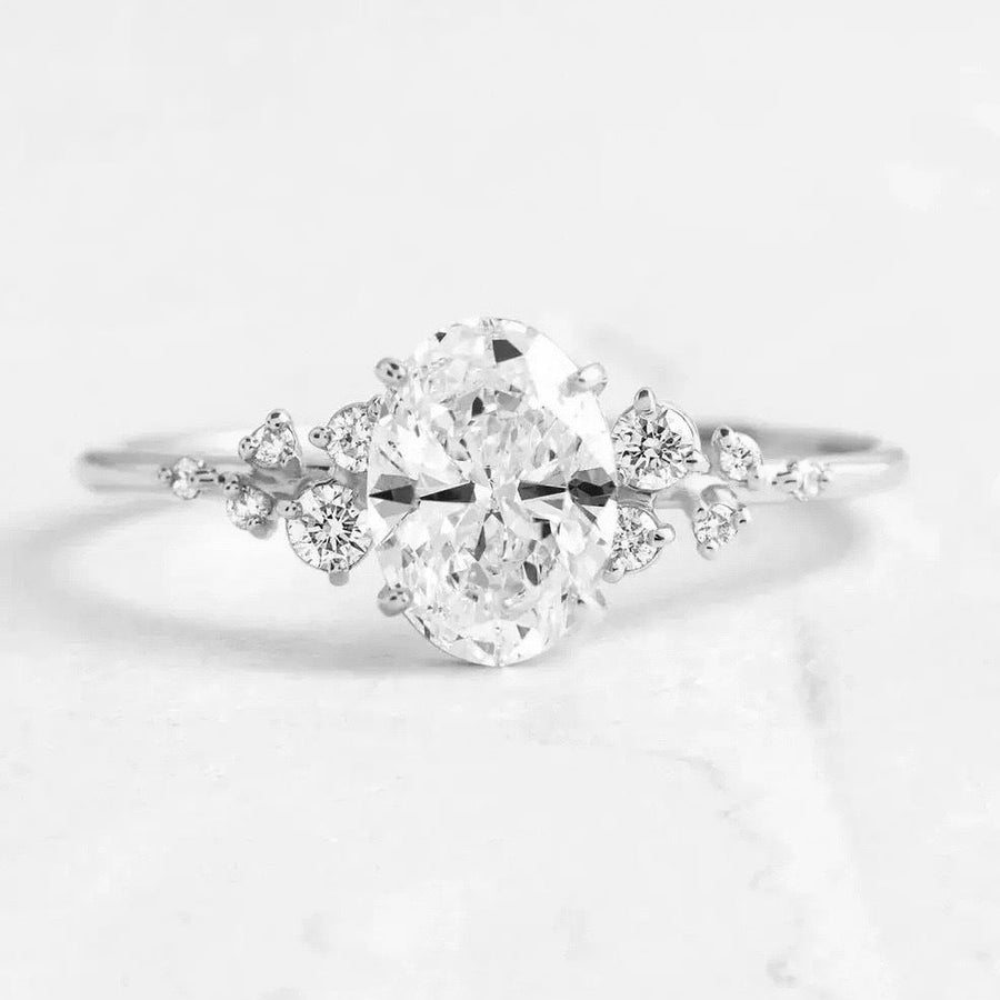 Unique Design Oval Cut Sterling Silver Engagement Ring Shine of Diamond