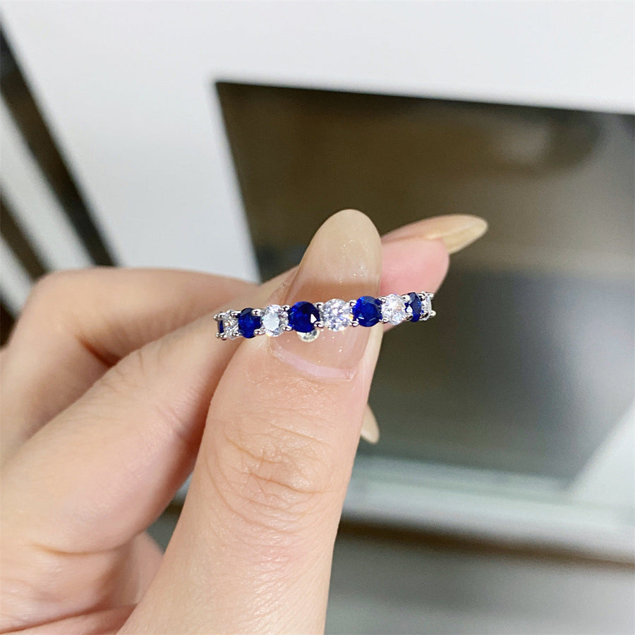 Stunning Sterling Silver Rainbow Color Eternity Band Ring for Women shine of diamond