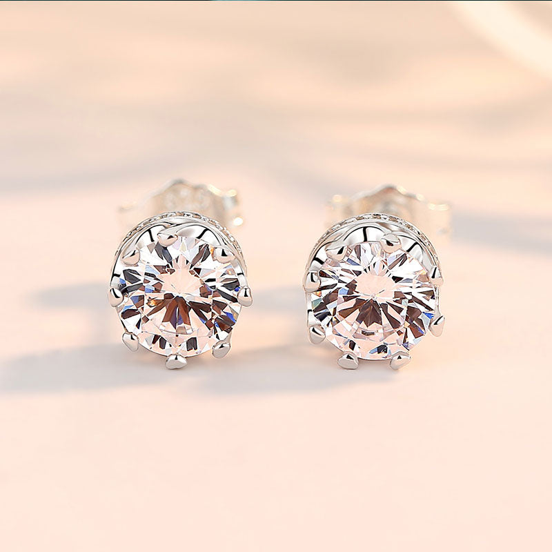 Simple Crown Design Sterling Silver Stud Earrings shineofdiamond