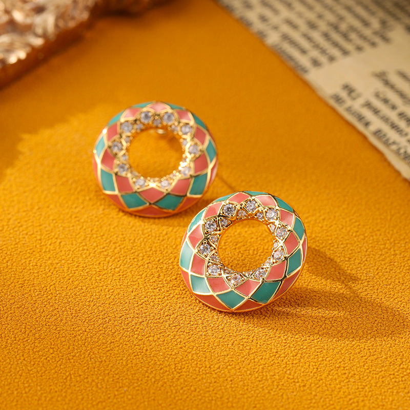 Simple Geometric Round Enamel Silver Earrings Carly Jewelry