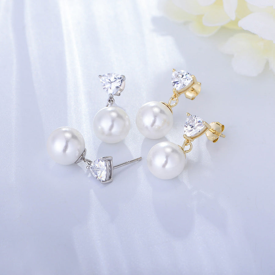 Simple Heart Sterling Silver Pearl Drop Earrings Carly Jewelry
