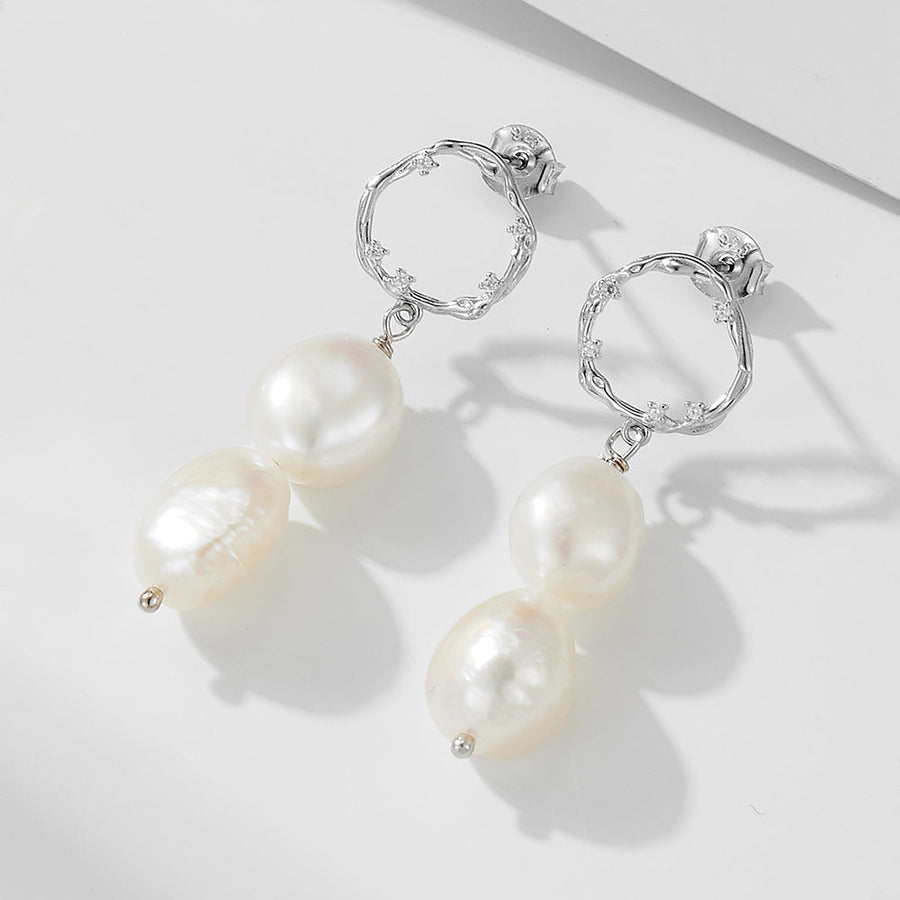 Vintage Baroque Pearls Drop Earrings Shine of Diamond