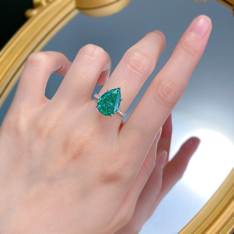 Unique Fancy Green Sterling Silver Solitaire Engagement Ring with Pear Cut Gemstone shineofdiamond