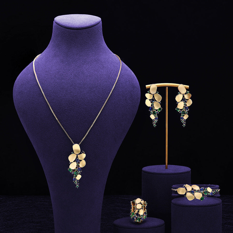 4 Pcs Luxury 18k Gold Plated Colorful Jewelry Set Shine of Diamond