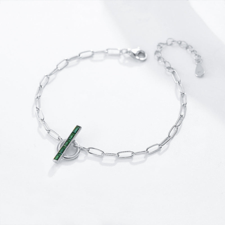 Geometric Emerald Green Sterling Silver Bracelet Shine of Diamond