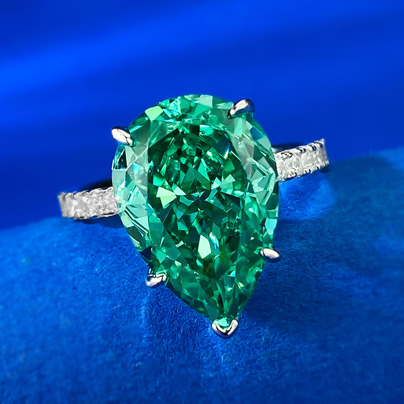 Unique Fancy Green Sterling Silver Solitaire Engagement Ring with Pear Cut Gemstone shineofdiamond