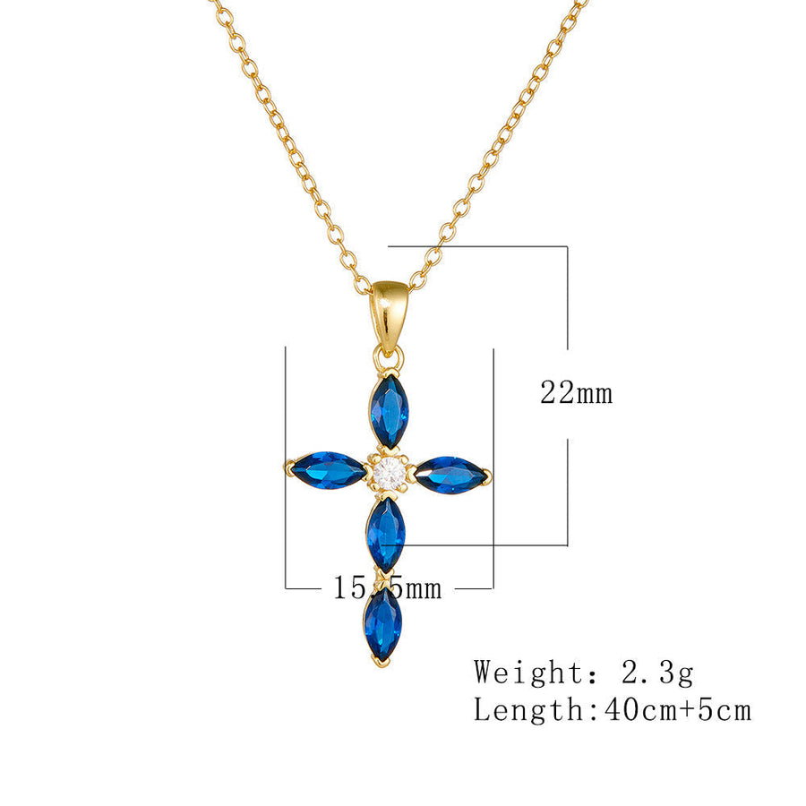Luxury Blue Cross Design Sterling Silver Necklace Shine of Diamond